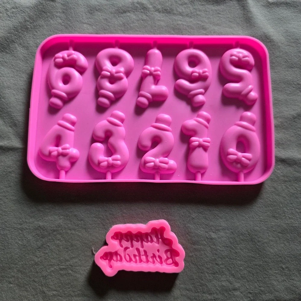 Pink Silicone Number 0-9 Wax melt Resin Mold and Happy Birthday Tray Set